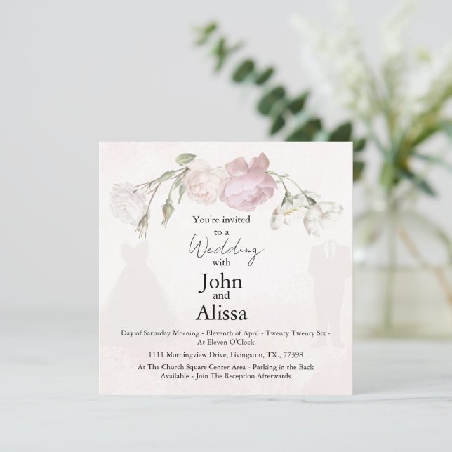 Soft Pink Roses & Bride and Groom Collection Meddelande (Stående Fram)