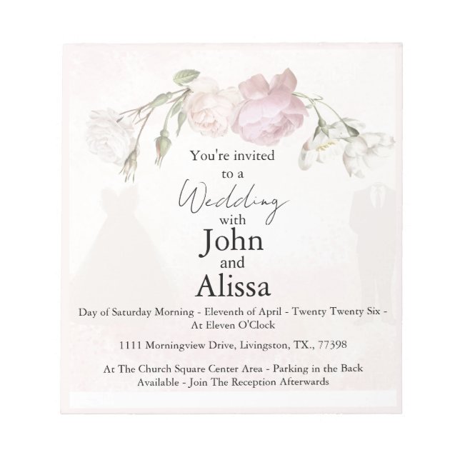 Soft Pink Roses & Bride and Groom Collection Notep Anteckningsblock (Framsida)