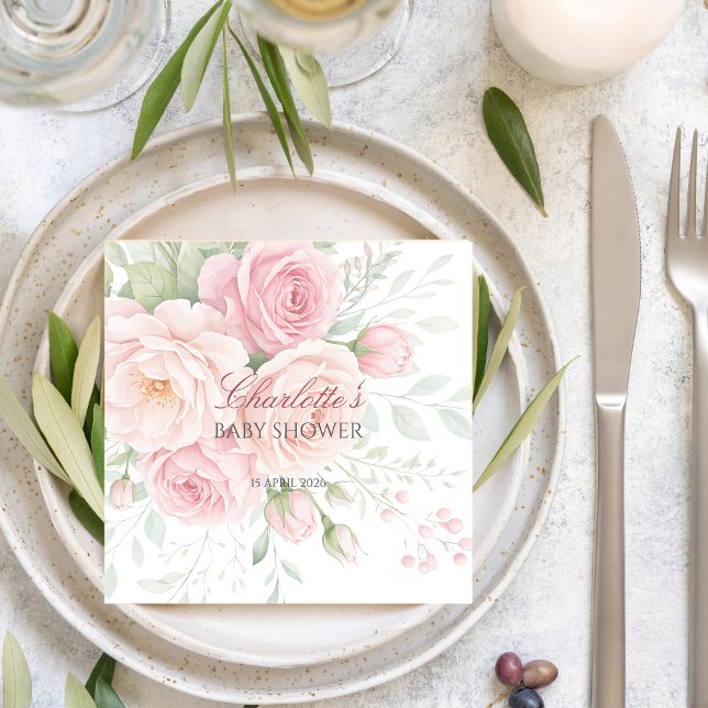 soft pink roses floral spring summer napkins pappersservett (Skapare uppladdad)