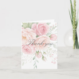 soft pink roses floral thank you card tack kort