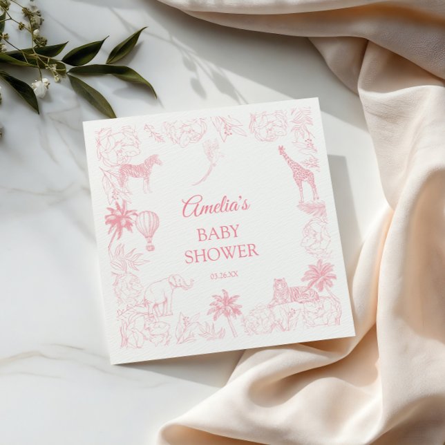 Soft Pink Safari Jungle Animals Baby Shower Pappersservett (Skapare uppladdad)