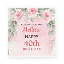 Soft Pink & Sage Green Roses Any Year Birthday