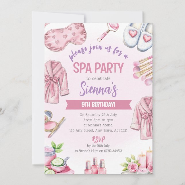 Soft Pink Spa Party Invitation - Relax & Pamper Inbjudningar (Framsida)