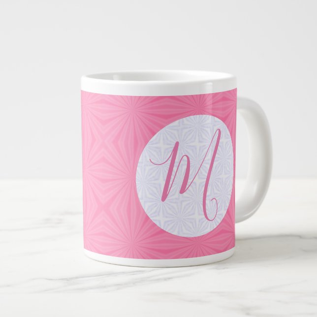 Soft Pink Squiggly Squares Personalized Initial Jumbo Mugg (Framsida höger)