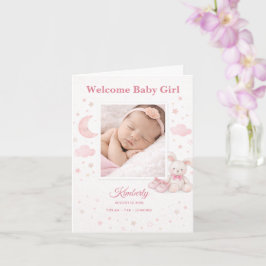 Soft Pink Stars & Moon Baby Birth Announcement Kort