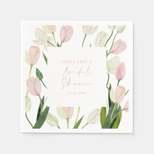 Soft Pink Tulip Bridal Shower Pappersservett (Framsidan)