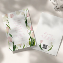 Soft Pink Tulip QR Code Bridal Shower Inbjudningar
