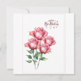 Soft Pink Watercolor Roses Flat Birthday Card Kort