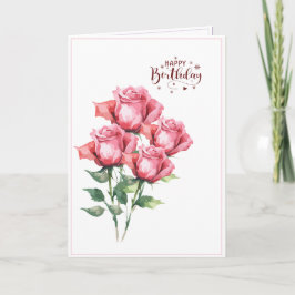 Soft Pink Watercolor Roses Folded Birthday Card Kort