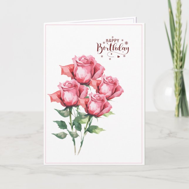 Soft Pink Watercolor Roses Folded Birthday Card Kort (Framsida)