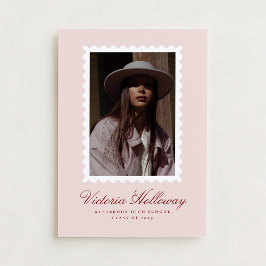 Soft Pink White Stamp Graduation Announcement card Inbjudningar