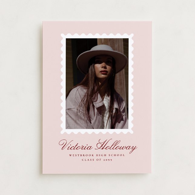 Soft Pink White Stamp Graduation Announcement card Inbjudningar (Skapare uppladdad)