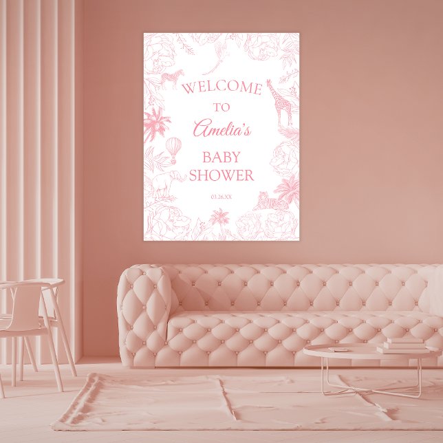 Soft Pink Wild Safari Jungle Animals Baby Shower Poster (Skapare uppladdad)