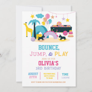 Soft Play Bounjump Birthday Rosa Girls Party Inbjudningar
