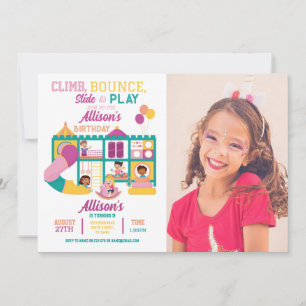 Soft Play Bounthday Girls Party Photo Inbjudningar