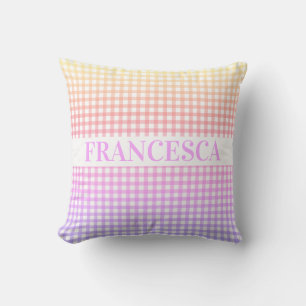 Soft Rainbow Gradient Gingham Personlig Kudde