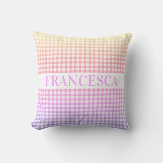 Soft Rainbow Gradient Gingham Personlig Kudde (Framsida)