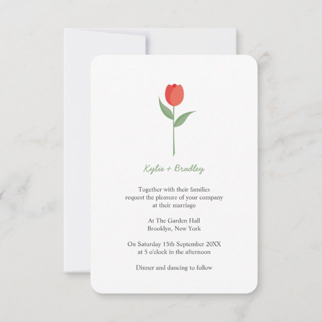 Soft Red Minimalist Tulip Inbjudningar (Baksida)