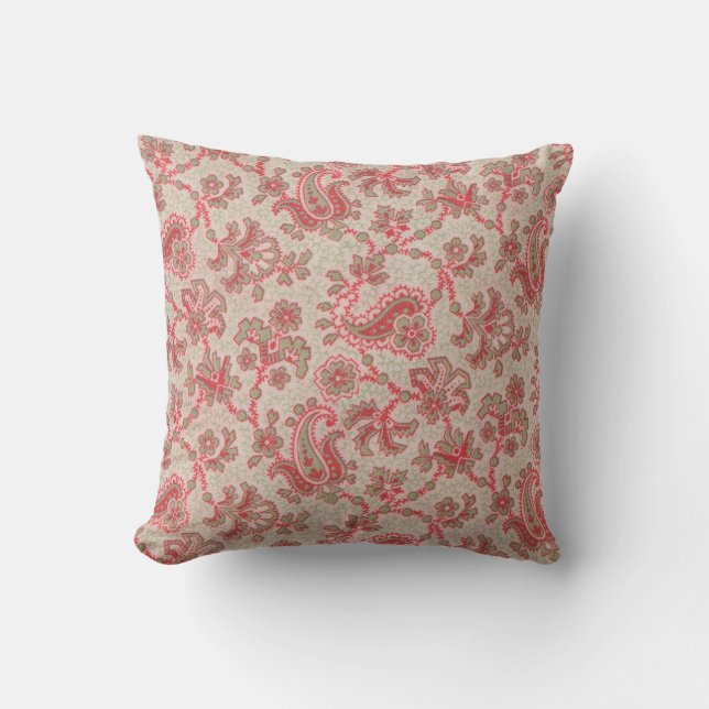 Soft Red och Ecru Blommigt Dekorativ kudde (Framsida)