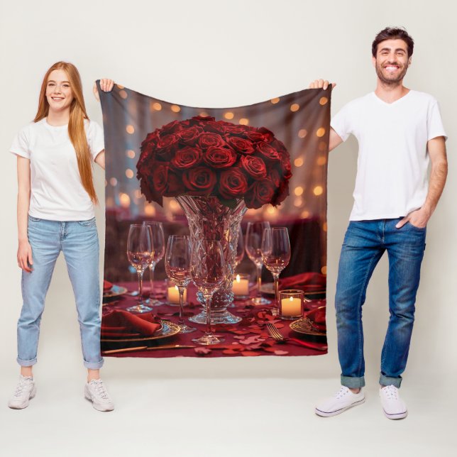 Soft Red Rose Cozy Valentine Romantic Warm Blanket Fleecefilt (På plats)