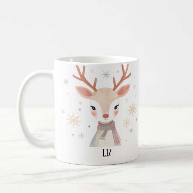 Soft Reindeer Illustration | Gentle Christmas Art Kaffemugg (Vänster)