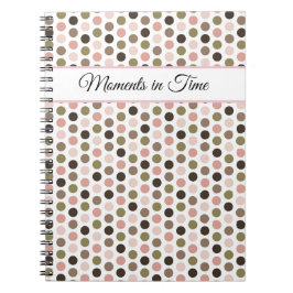 Soft, Retro Olive, Pink, and Brown Polka Dots Anteckningsbok