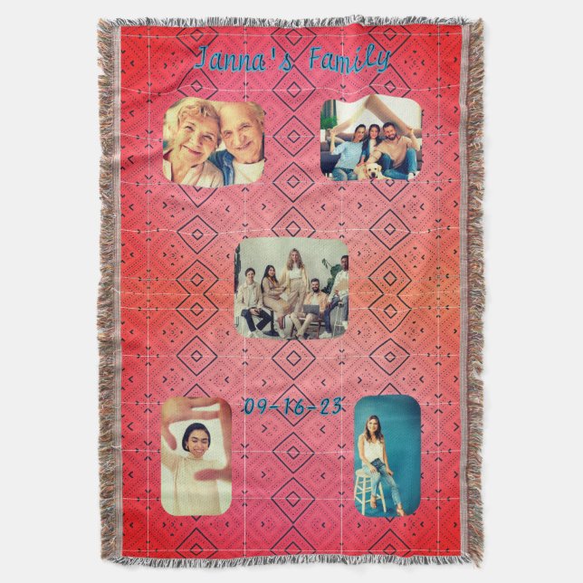 Soft Retro Red Diamond Mönster Photo Filt (Framsidan Vertikal)