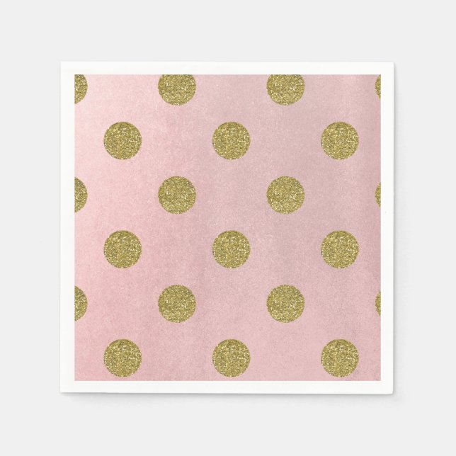 Soft Ro Rosa Guld Glitter Glam Polka dots Party Pappersservett (Framsidan)
