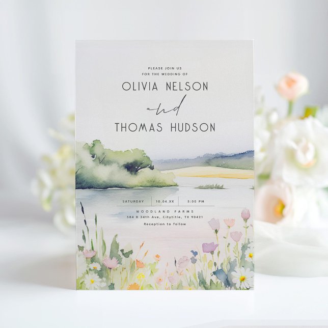 Soft Romantic Meadow Wildblommor, Bröllop Inbjudningar (Romantic Waterfront Wedding Invitations)
