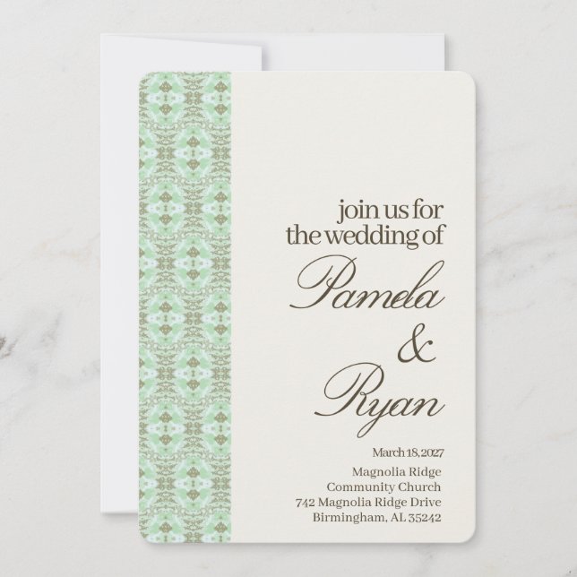 Soft Romantic Mint Wedding QR Code Inbjudningar (Framsida)
