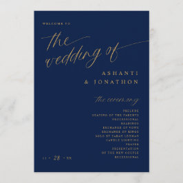 Soft Romantic Mörk Navy Blue och Guld Bröllop Program