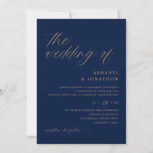 Soft Romantic Navy och Guld All in One Bröllop Inbjudningar