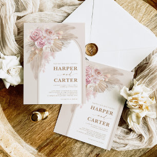 Soft Rosa Beige Boho Pampas Grass Bröllop Inbjudningar