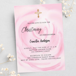 Soft rosa blommigt Flickor Christening Inbjudan Vykort