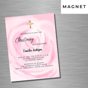 Soft rosa blommigt Flickor lyx Christening Magnetisk Inbjudningskort