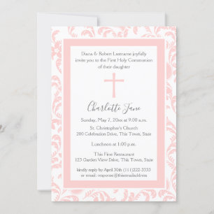 Soft Rosa Blommigt Paisley First Communion Call Inbjudningar