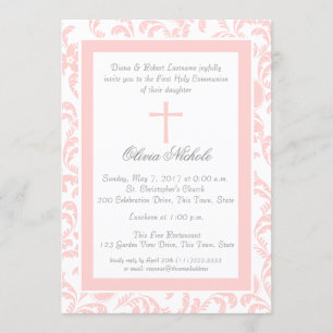 Soft Rosa Blommigt Paisley First Communion Inbjudningar