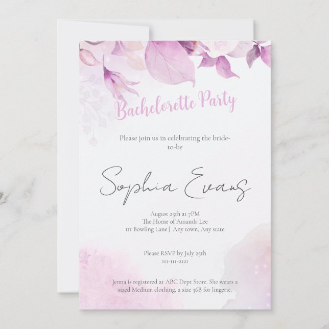 Soft Rosa Boho Blommigt Bröllop Bachelorette Party Inbjudningar (Framsida)