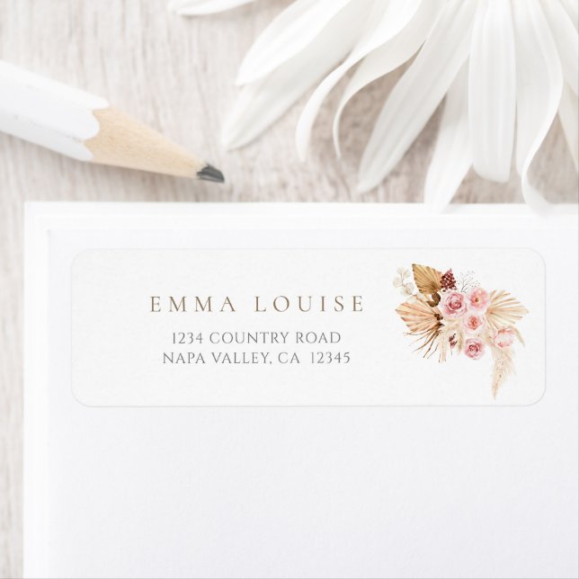 Soft Rosa Boho Pampas Grass Address Label Returadress Etikett (Insitu)