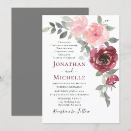 Soft Rosa Burgundy Blommigt Christian Bröllop Inbjudningar