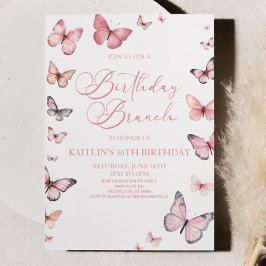 Soft Rosa Butterfly Birthday Brunch Party Inbjudningar