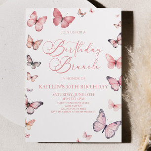 Soft Rosa Butterfly Birthday Brunch Party Inbjudningar