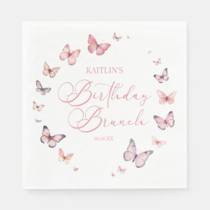 Soft Rosa Butterfly Birthday Brunch Party Pappersservett