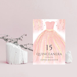 Soft Rosa Glitter Dress Sweet 15 Quinceanera Party Inbjudningar