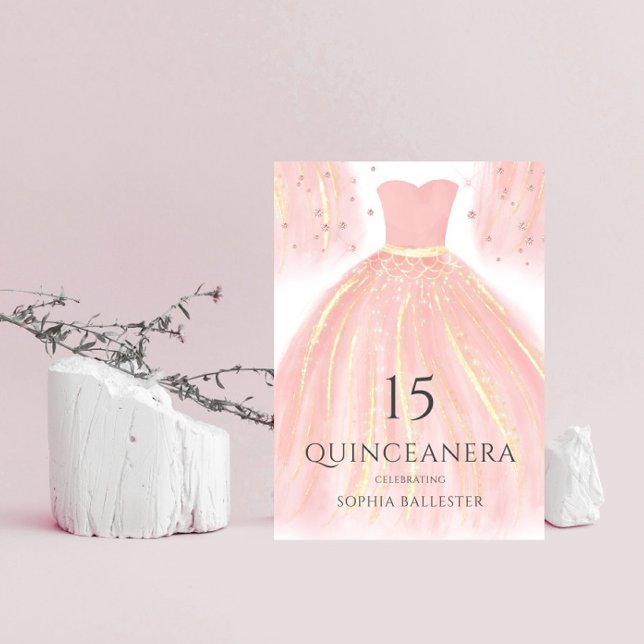 Soft Rosa Glitter Dress Sweet 15 Quinceanera Party Inbjudningar (Skapare uppladdad)