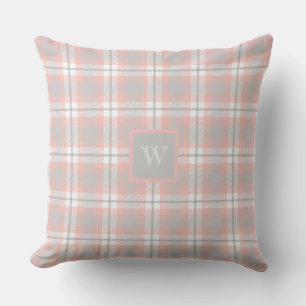 Soft Rosa Grått Monogram Gingham Girly Play Kudde