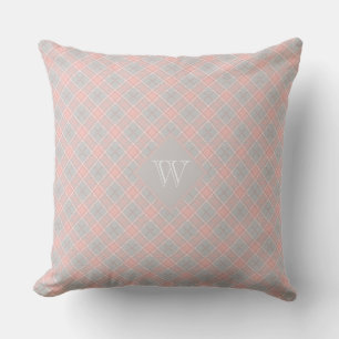 Soft Rosa Grått Monogram Gingham Girly Play Kudde