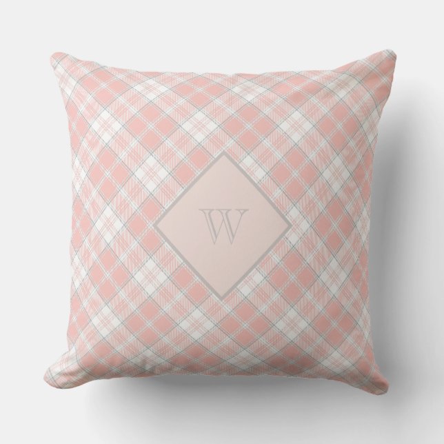 Soft Rosa Grått Monogram Gingham Girly Play Kudde (Framsida)