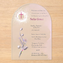 Soft Rosa Kor & Blommigt Girl-baptism-inbjudan Inv