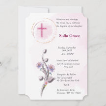 Soft Rosa Kor & Blommigt Girl-baptism-inbjudan Inv